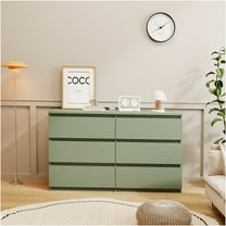 JERFIT 6-Drawer Dresser, Large Chest of Drawers, Farmhouse Bedroom Storage Cabinet, Green
