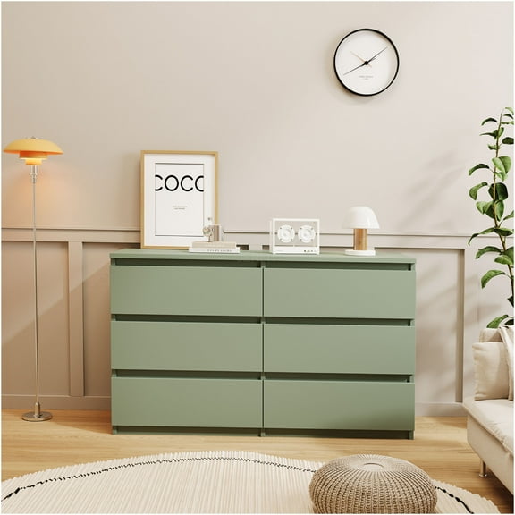 JERFIT 6-Drawer Dresser, Large Chest of Drawers, Farmhouse Bedroom Storage Cabinet, Green
