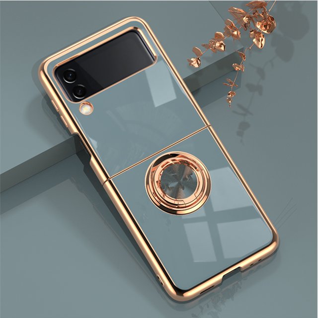 Para Samsung Galaxy Z Flip6 Funda de teléfono galvanizada ZFlip3 Soporte de anillo Cubierta protectora magnética para automóvil