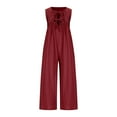 thumbnail image 3 of Burgundy Wine Faux Gauze Linen Pants for Women Fall Summer Loose Fit Brunch Thin Flare Bell Bottom Plain Long Bootcut Leg Jumpsuits Pants One Piece Women 2025 Clothing L, 3 of 5
