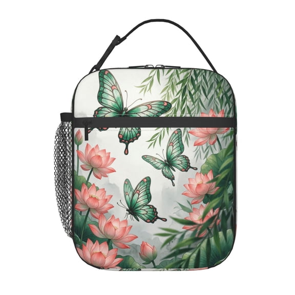 Butterfly Lunch Bag For Women, Reusable Butterflies Floral Theme Lunch Bags, Small Portable Foldable Insulated Lunch Bag For Work Office Travel Bento