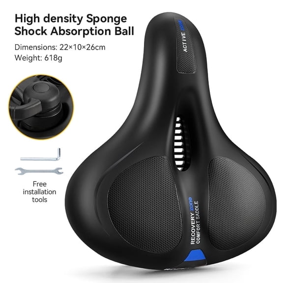 ROCKBROS Bike Saddle Wide Comfort Bicycle Seat,Memory Foam Padded Thickened Sponge Cycling Cushion Universal Fit for Bicycle Comfort Ride