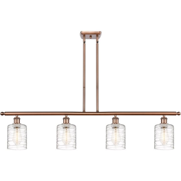 516-4I-AC-G1113 Innovations Lighting Cobbleskill - 4 Light Island In Art Nouveau Style-10 Inches Tall and 48 Inches Wide-Antique Copper Finish-Clear