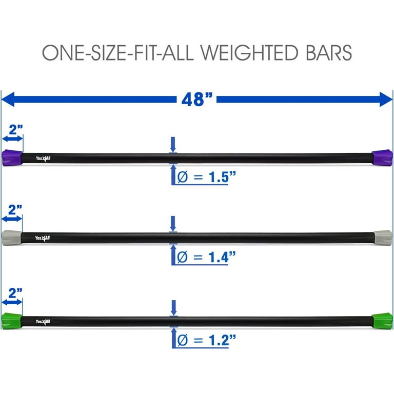 Yes4All Total Body Weighted Workout Bar Set of 3 Weighted Bars 10lbs 15lbs 20lbs Walmart