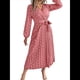 thumbnail image 2 of Vestido Plisado de Larga con Cuello en V y Lunares para Mujer, Informal, Holgado y con Cinturón Rosa S, 2 of 10