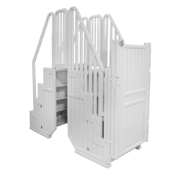 Freestanding Above‑Ground Pool Steps With Gate And Bridge, Heavy‑Duty Resin Pool Stairs With Dual Handrails For Pool Entry