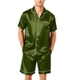 thumbnail image 2 of Resicozy Mens Pajamas Set Silk Satin Sleepwear Short Sleeve Button Pjs Set 2 Piece Loungewear with Pockets Dark Green S, 2 of 6