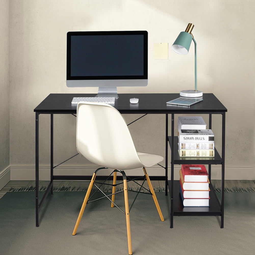 Private Jungle Writing Computer Desk 47", Home Office Study Desk with 2 Storage Shelves on Left or Right Side, Modern Simple Style Wood Table Metal Frame for PC Laptop Notebook