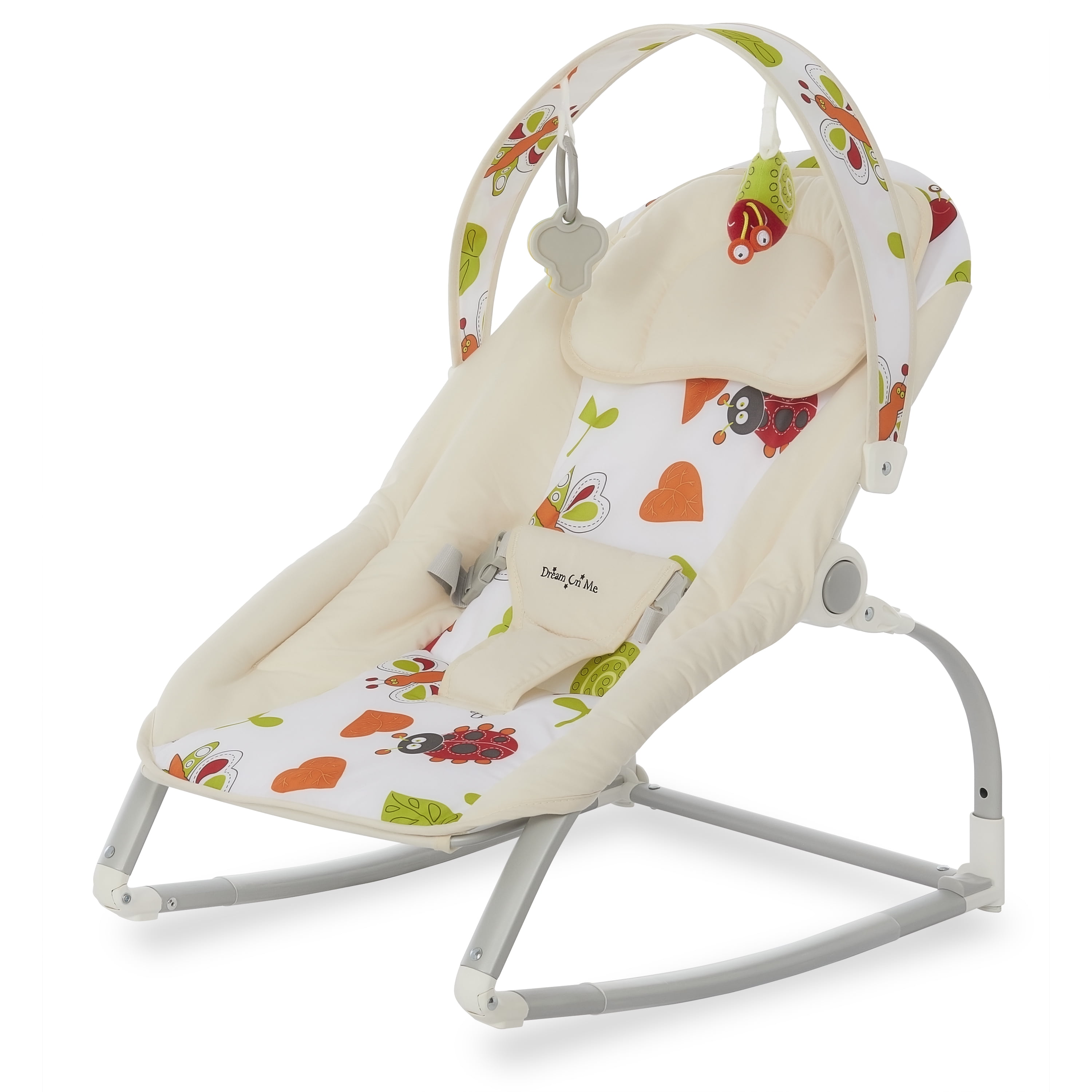 Photo 1 of Dream On Me We Rock Rocker Portable Infant Bouncer with Removable Toy Bar Hanging Toy Comforting Rocking Chair in Beige