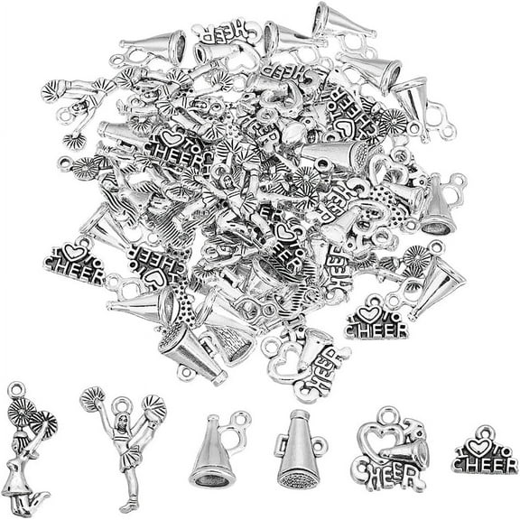 1set 72pcs 6 style Cheerleading Series Alloy Pendants Antique Silver Charms Mixed Shapes 10.5~27.5x13.5~20x2~7.5mm Hole: 1.2~2mm 12pcs/style