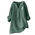 thumbnail image 3 of LSLJS Cotton Linen Shirts for Women Plus Size V-Neck Long Sleeve Shirts Casual Cute Print Half Botton Blouse, S-4XL, 3 of 4
