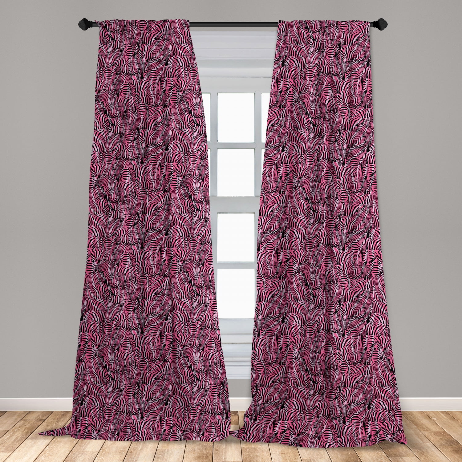 Pink Zebra Curtains 2 Panels Set, Bunch of Zebra Forming Contemporary