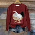 thumbnail image 3 of XPMWRP Women's Rooster Embroidery Fashion Sweatshirt Oversized Long Sleeve Fall Winter Pullover Crew Neck Loose Sweatshirts Red L, 3 of 4