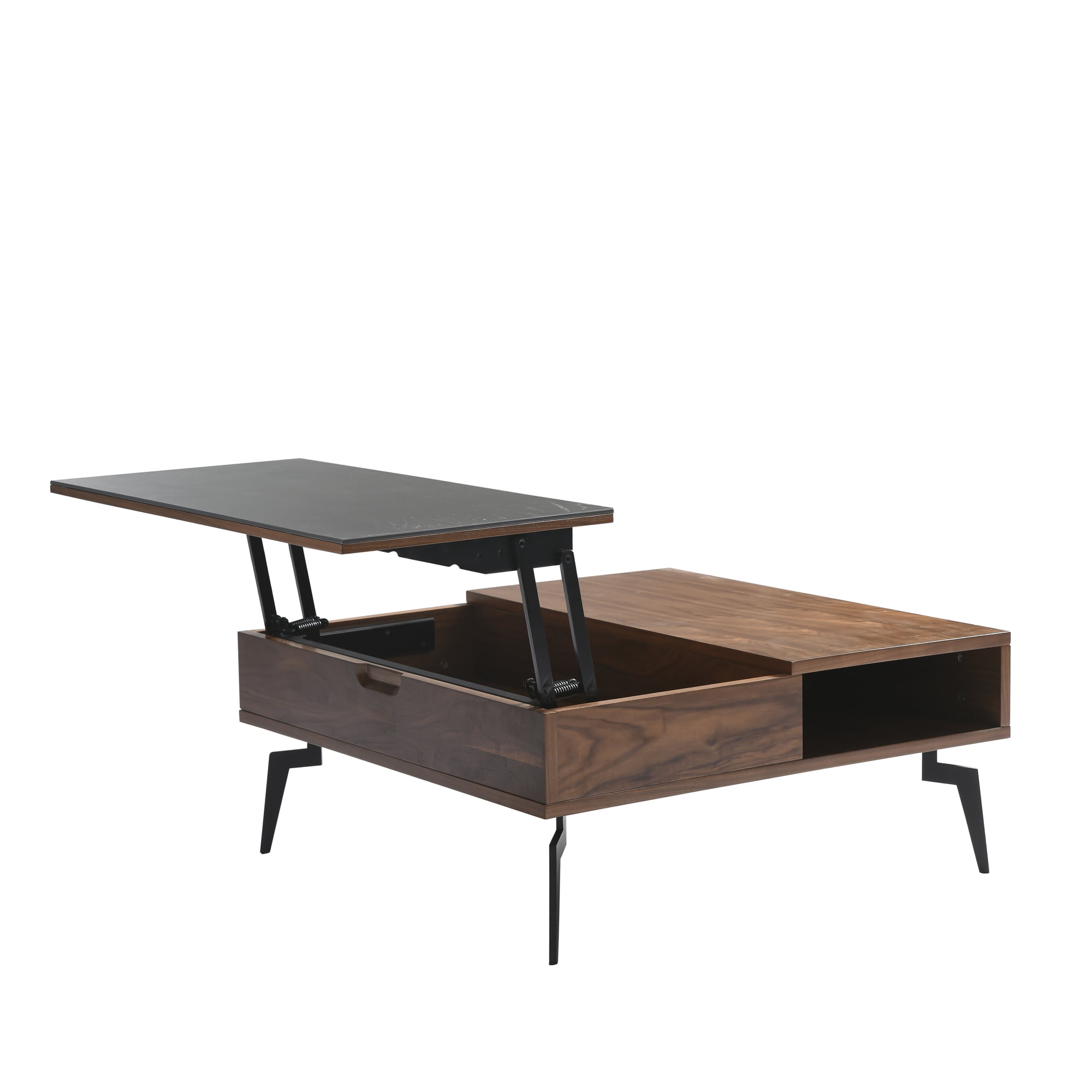 Zola Transitional Square Lift-Top Coffee Table in Walnut Finish with Sintered Stone Panel
