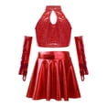 thumbnail image 4 of Doomiva Girls Jazz Latin Dance Outfits Sequin Crop Top with Metallic Skirt Gloves Ballroom Dancewear Red 16, 4 of 7