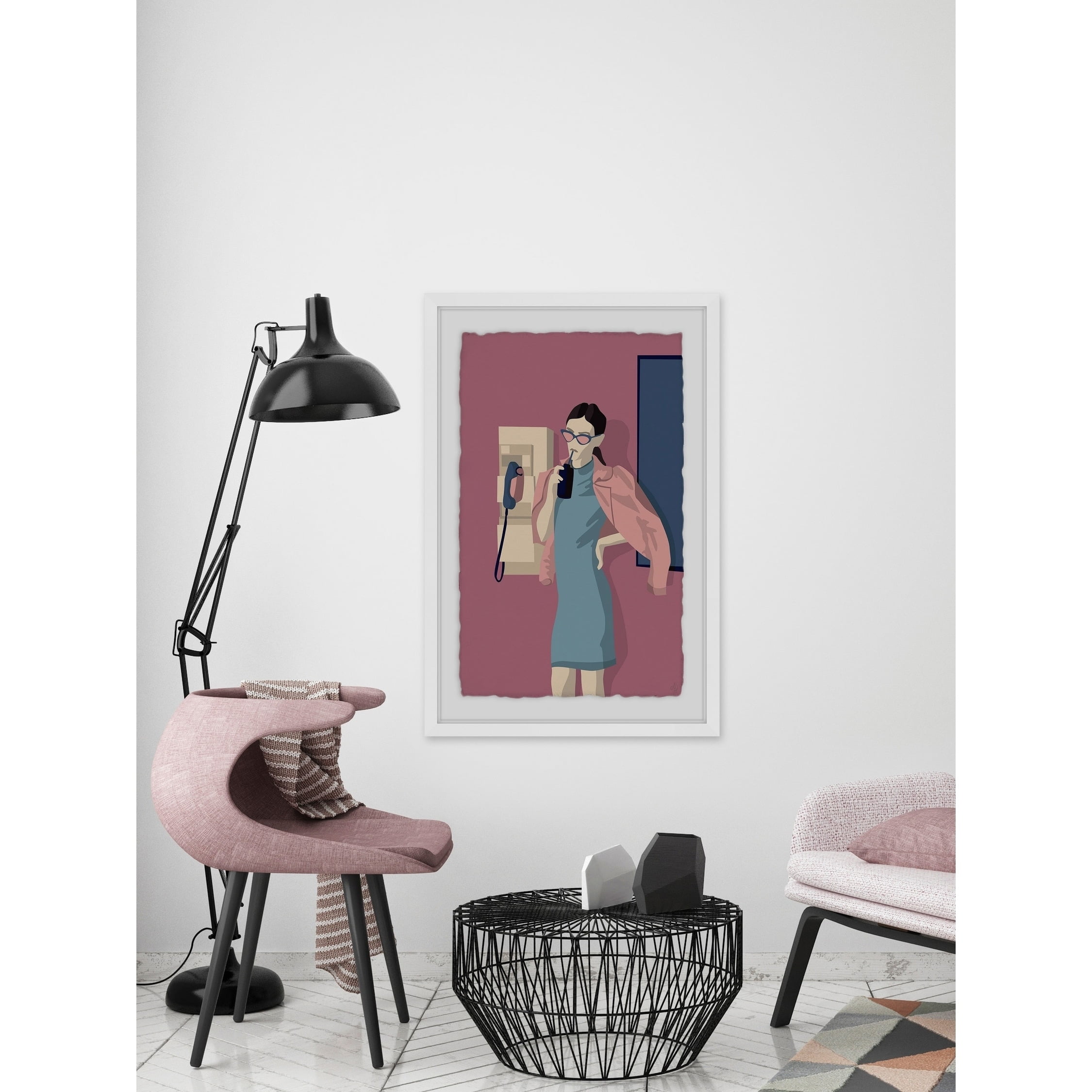 The Pink Fashion Framed Painting Art Print, 12.00" x 1.50"