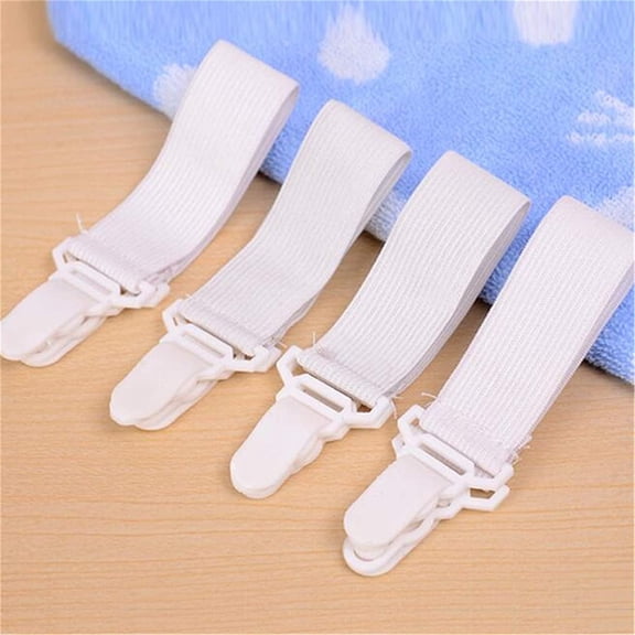 Set of 4Pcs Adjustable Bed Sheet Clips Straps White Sheet Suspenders Elastic Slipcover Fasteners Mattress Covers Grippers Bed Corner Holders - Keep Your Sheets in Place