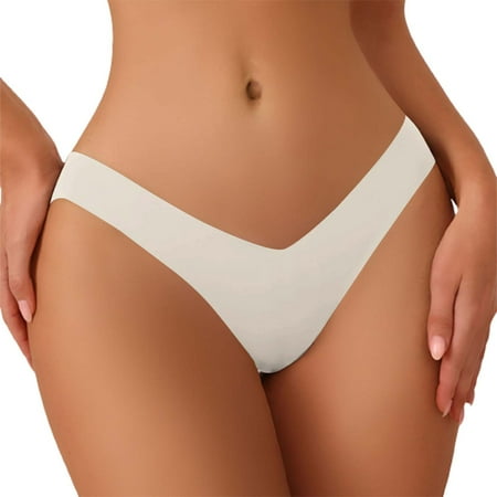 MZXELPRJD Womens Underwear Large Size Seamless Ice Silk Underwear Women s V Shaped Waist Cotton Crotch Breathable Briefs Panties for Women Pack Beige M