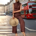 thumbnail image 3 of Women's Wide Leg Jumpsuit Mock Neck Cap Sleeve Elegant Dressy Casual Outfit, 3 of 6