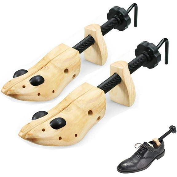 Pair of 2 Way Wood Shoe Trees for Men Shoe Stretcher Adjustable Unisex Shaper for Shoe Large Size for Men and Women, Women's Size 10 to 13.5 Man's Size 9 to 13