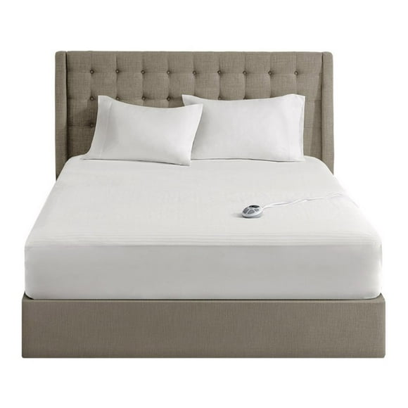 Serta 39x80" Polyester Fabric Waterproof Heated Mattress Pad in White