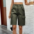 thumbnail image 4 of HKYNLAG Womens Bermuda Shorts Knee Length Multi-Pockets Jean Cargo Shorts Casual Loose Button Zipper Denim Hiking Shorts Army Green XL, 4 of 7