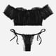 thumbnail image 4 of Gibobby Tangas de mujer sexy encaje Día de San Valentín Lindas damas Top de encaje transparente y Tanga Niñas Daisy Ropa interior Ver a través de dos piezas Conjunto de l(Negro, CH), 4 of 5