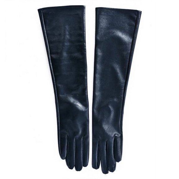 Ame Women Faux Leather Elbow Gloves Winter Long Gloves Warm Lined Finger Gloves