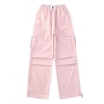 thumbnail image 4 of WhouRiu Girls Casual Cargo Pants With Pockets Solid Color Elastic Waist Loose Straight Leg Trousers Kids Comfortable Cute Everyday Wear,11-12 Years, 4 of 6