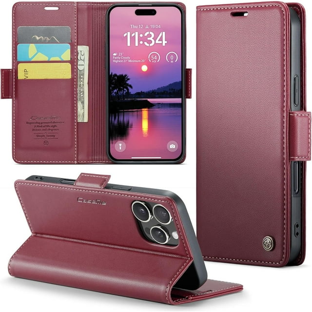 Funda tipo cartera para iPhone 16 Pro Max con tarjetero, función atril, bloqueo RFID, cierre magnético, protección a prueba de golpes, de piel sintética, con tapa tipo cartera para iPhone 16 Pro Max