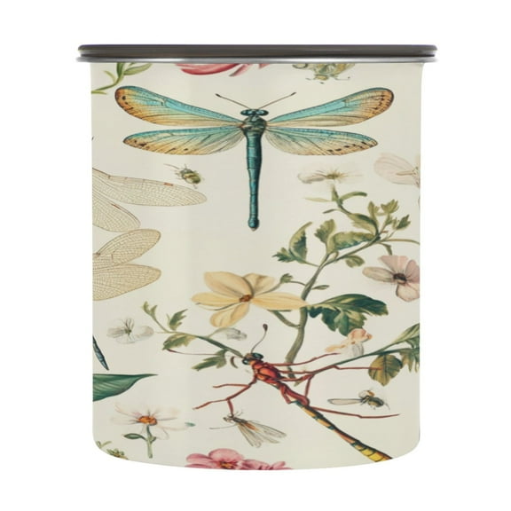 Wobogo Dragonfly Print Painting Food Storage Jars 304 Food Grade Stainless Steel Canisters With Vacuum Airtight Lids for Coffee Snacks Nuts Cereal 900ML