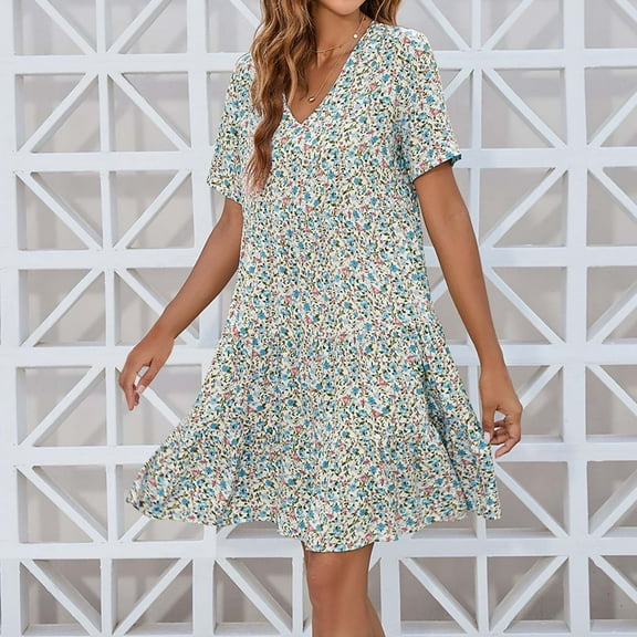 Patlollav Womens Summer Boho Print Casual Loose A-Line Dress Beach Dress Sun Dress Midi Dress