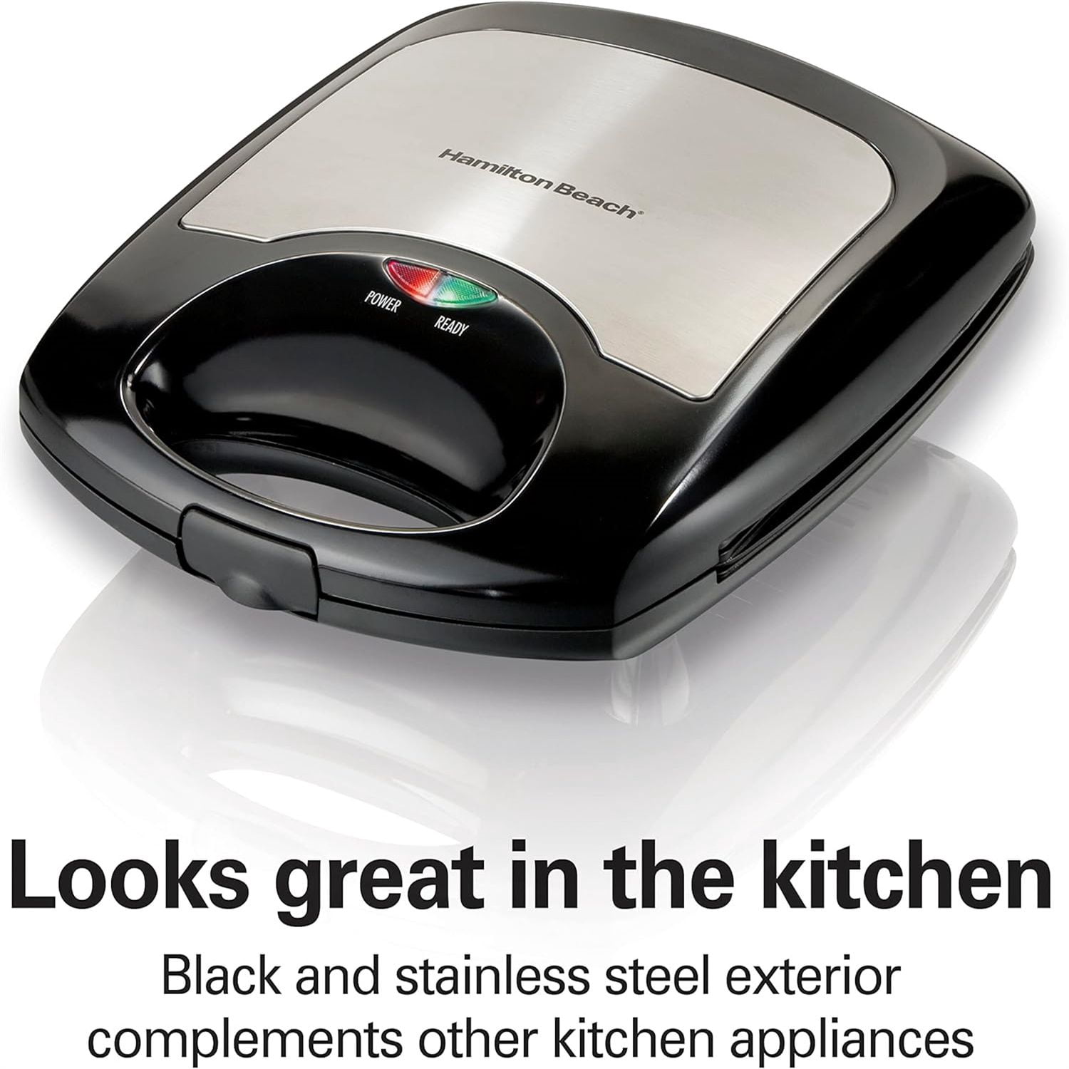 Non-Stick Belgian Waffle Maker with Indicator Lights, Makes 4 4" x 5" Mini Waffles, Compact Design for Easy Storage, Black & Stainless Steel