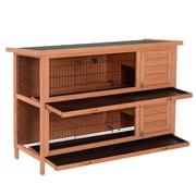 Pawhut 54 2-Floor Large Rabbit Hutch Wooden Pet House Bunny Cage Small Animal Habitat with Lockable Doors Run Asphalt Roof for Outdoor Use Gray