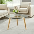 thumbnail image 5 of Danya B. Van Beuren Living Room Coffee Table with Modern Metal Taper Legs and Clear Glass Tabletop - Beech, 5 of 11