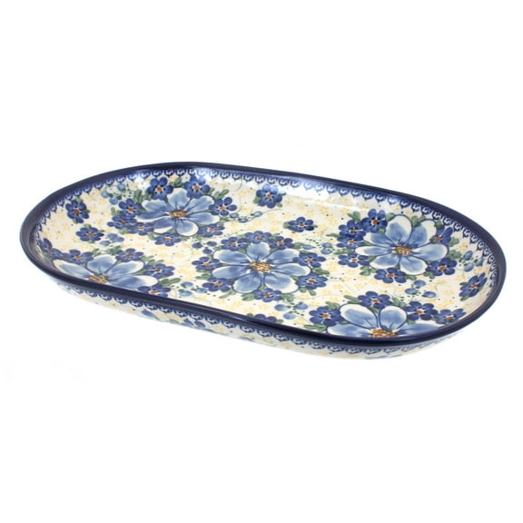 Blue Rose Polish Pottery Daisy Surprise Large Oval Dish