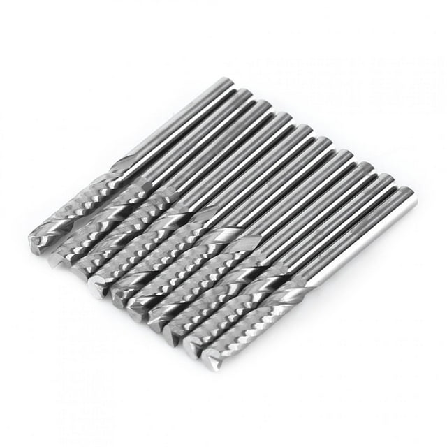 10 fresas de carburo de tungsteno de una sola flauta de 3,175 x 15 mm para corte de madera y acrílico.