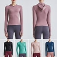 thumbnail image 4 of Sudadera con capucha deportiva para mujer con agujeros para los pulgares de secado rápido Slim Fit, 4 of 7