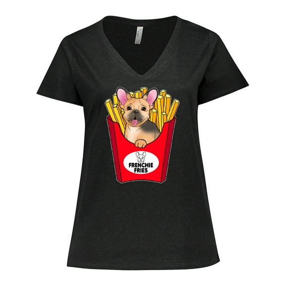 Inktastic Cute Frenchie in French Fries Women's Plus Size V-Neck T-Shirt