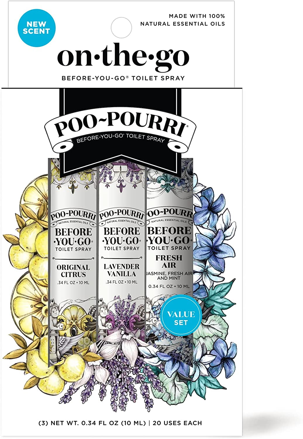 PooPourri BeforeYouGo Toilet Spray, OnTheGo, Travel Size Variety
