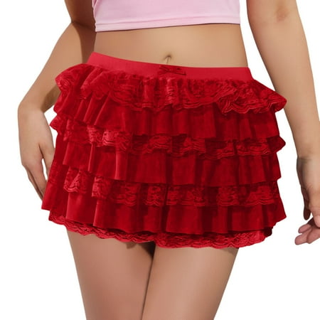 Women s Lace Lolita Ruffle Shorts with Elastic Waist and Bow Front Micro Boyshorts  Soft and Breathable  for and Parties