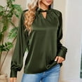 thumbnail image 2 of RYRJJ Womens Satin Silk Work Shirts Elegant Draped V Neck Dressy Casual Blouses Business Puff Long Sleeve Tunic Tops(Army Green,XXL), 2 of 4