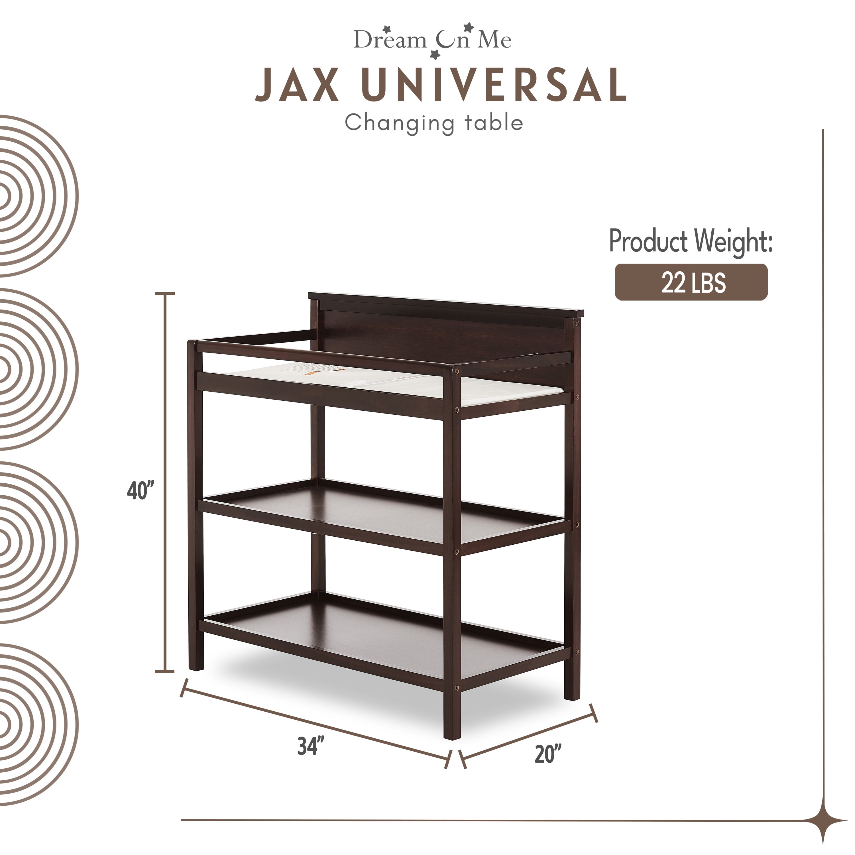 Dream On Me Jax Universal Changing Table - Espresso