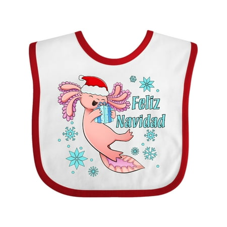 

Inktastic Feliz Navidad Cute Axolotl in Santa Hat with Snowflakes Gift Baby Boy or Baby Girl Bib