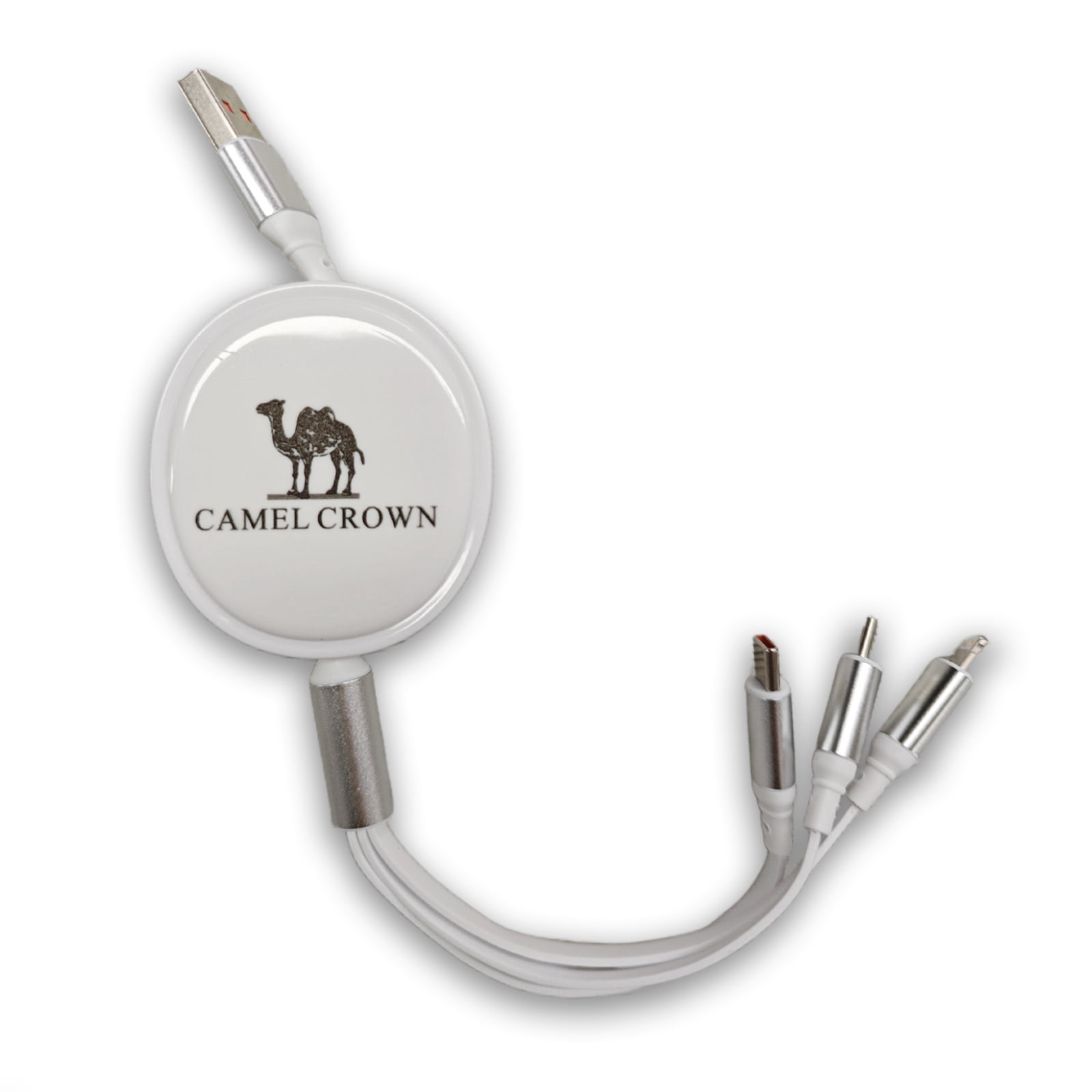 CAMEL CROWN 3 in 1 Fast Charging Cable Retractable Charger Cord USB Type C Data Cable, White