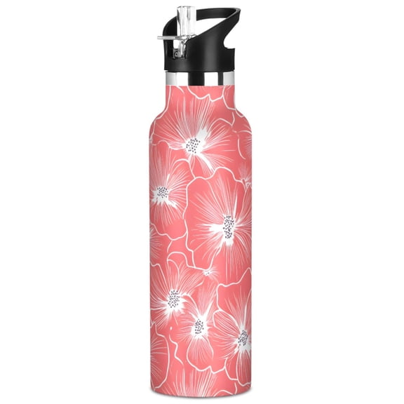 ALAZA Elegant Flowers Pattern Stainless Steel Water Bottle Vacuum Insulated Leak-Proof Tumbler with Straw Handle 20oz