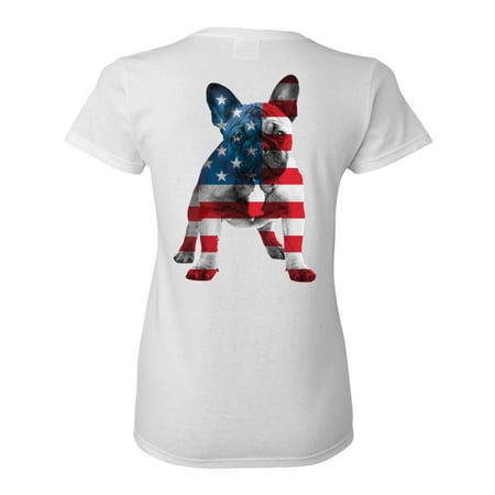 Awkward Styles American Flag French Bulldog Women Shirt Independence Day Pro America Bulldog T shirt for Ladies Gifts Pro America Bulldog T shirt for Her Dog Girls Gifts USA Print on the Back