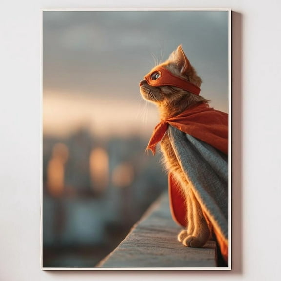 Miluva Superhero Cat Wall Art Cat Poster For Kids Room Or Cat Lovers Animal Art Print ,Decor For Living Room Bedroom, 8x12 UNFRAMED