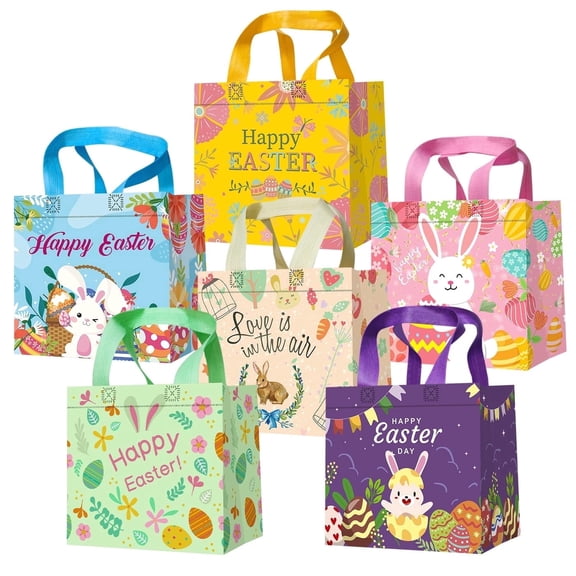 DECHISY Easter Bags, 6Pack Bunny Chick Egg Design, Non-Woven Easter Basket Bags with Handles, Ideal Easter Gift Bags, Easter Egg hunt bags, Fabric Easter Basket 8.3×7.9×5.9inch