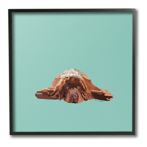 Stupell Industries Abstract Dog with Crown Animals & Insects Painting Black Framed Art Print Wall Art, 12 x 12